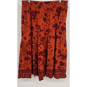 Garnet Hill Bohemian Floral Midi Skirt Tiered Design Size L Large Women 100% Vis